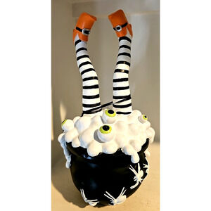 Halloween witch boots striped stockings potion Cauldron Prop 13”